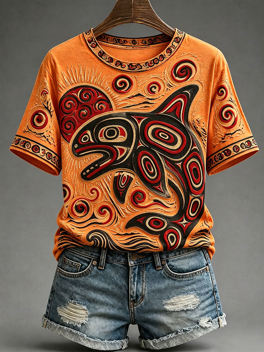 Lässiges T-Shirt für Frauen mit indigenem Print