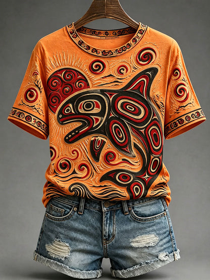 Lässiges T-Shirt für Frauen mit indigenem Print