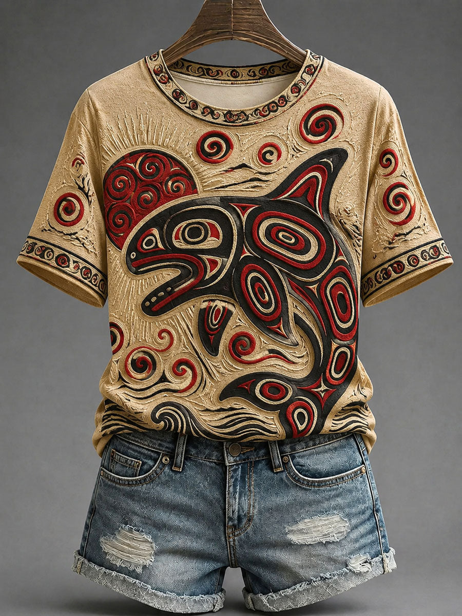 Lässiges T-Shirt für Frauen mit indigenem Print