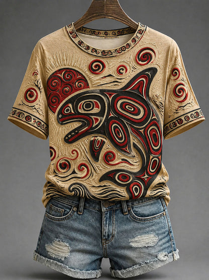 Lässiges T-Shirt für Frauen mit indigenem Print