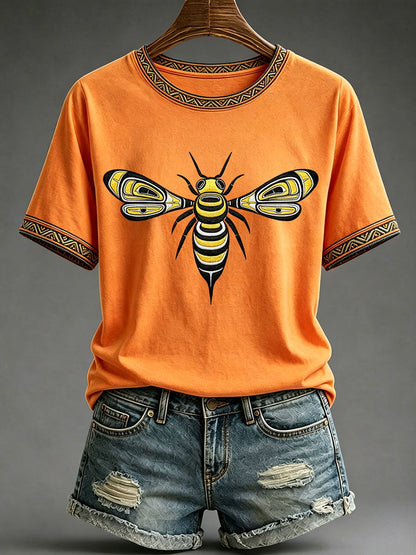 Lässiges T-Shirt für Frauen mit indigenem Totem-Print