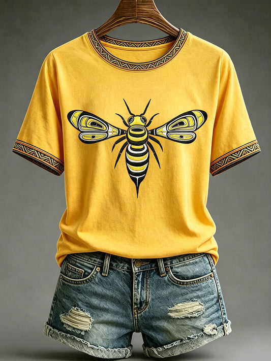 Lässiges T-Shirt für Frauen mit indigenem Totem-Print