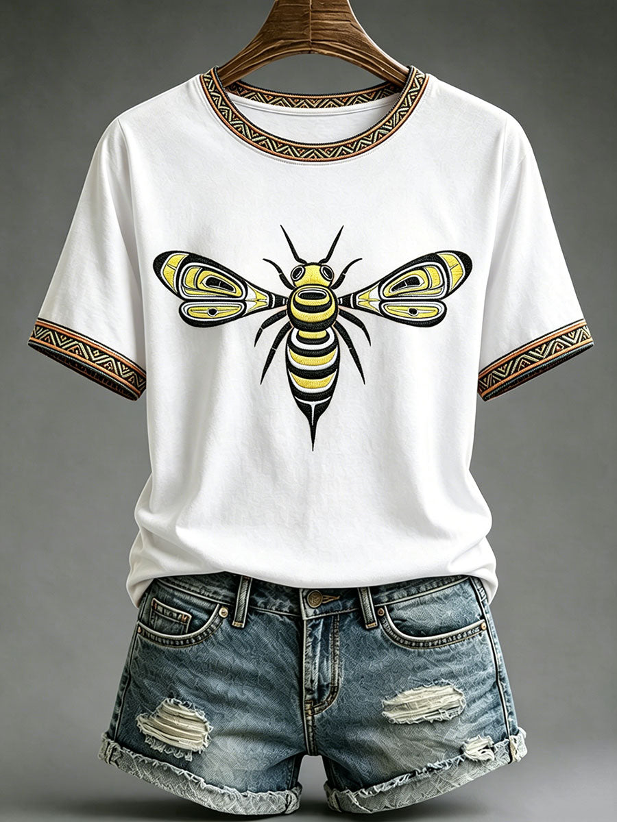 Lässiges T-Shirt für Frauen mit indigenem Totem-Print