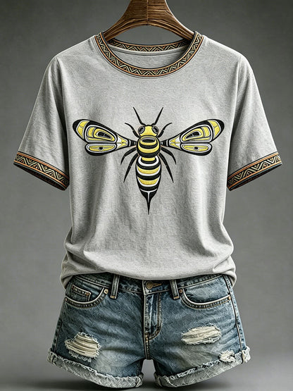 Lässiges T-Shirt für Frauen mit indigenem Totem-Print