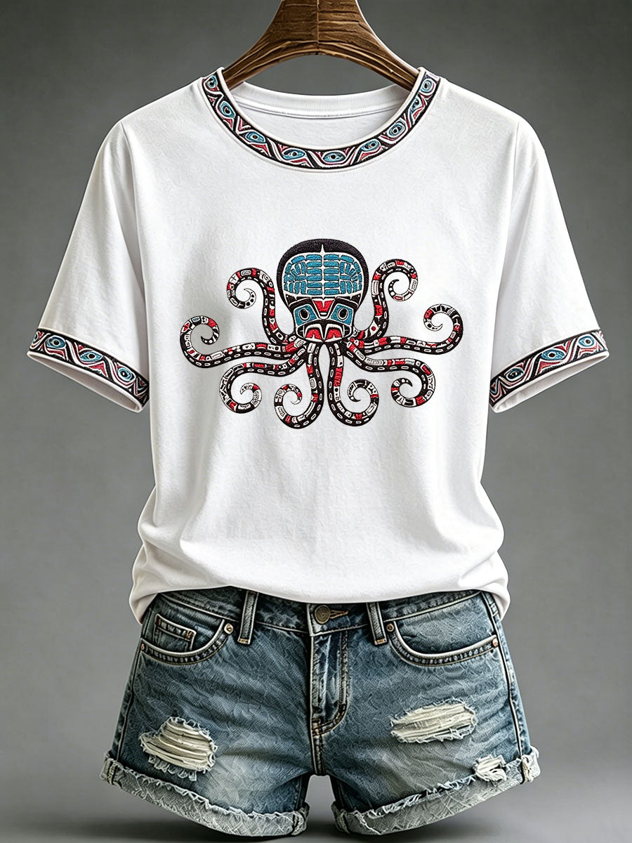 Lässiges T-Shirt für Frauen mit indigenem Totem-Print