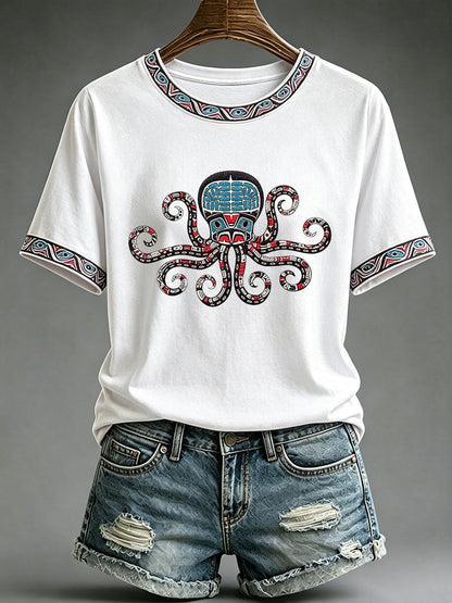 Lässiges T-Shirt für Frauen mit indigenem Totem-Print