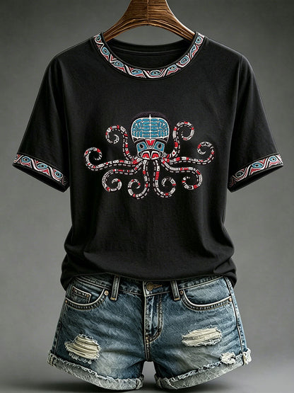 Lässiges T-Shirt für Frauen mit indigenem Totem-Print