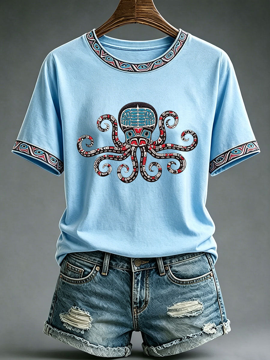 Lässiges T-Shirt für Frauen mit indigenem Totem-Print