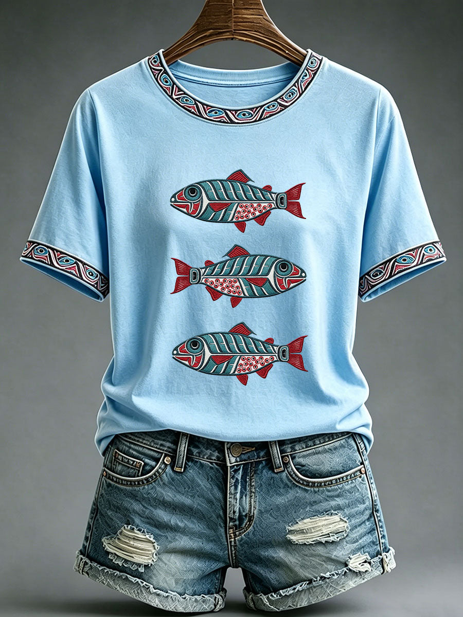 Lässiges T-Shirt für Frauen mit indigenem Totem-Print