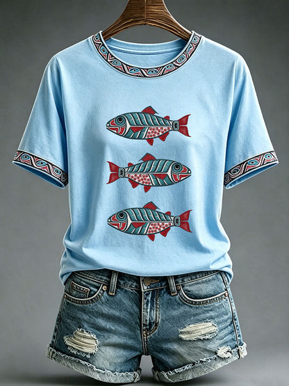 Lässiges T-Shirt für Frauen mit indigenem Totem-Print