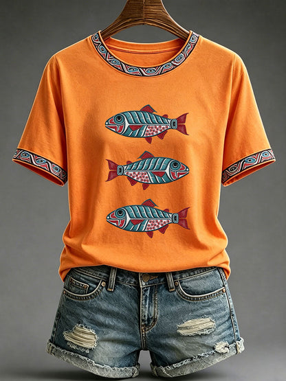 Lässiges T-Shirt für Frauen mit indigenem Totem-Print