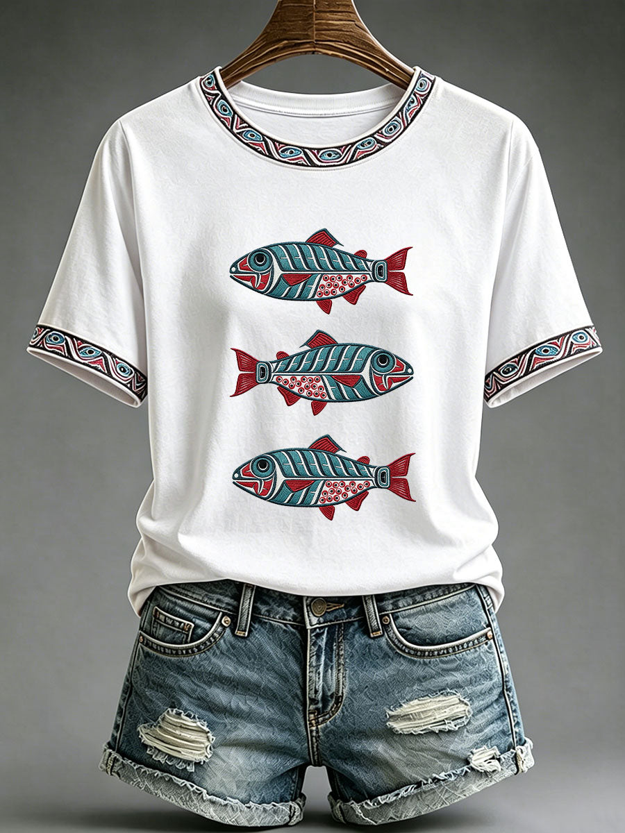 Lässiges T-Shirt für Frauen mit indigenem Totem-Print