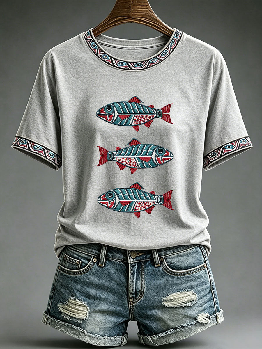 Lässiges T-Shirt für Frauen mit indigenem Totem-Print