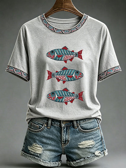 Lässiges T-Shirt für Frauen mit indigenem Totem-Print