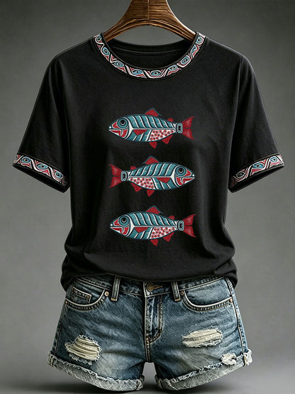 Lässiges T-Shirt für Frauen mit indigenem Totem-Print