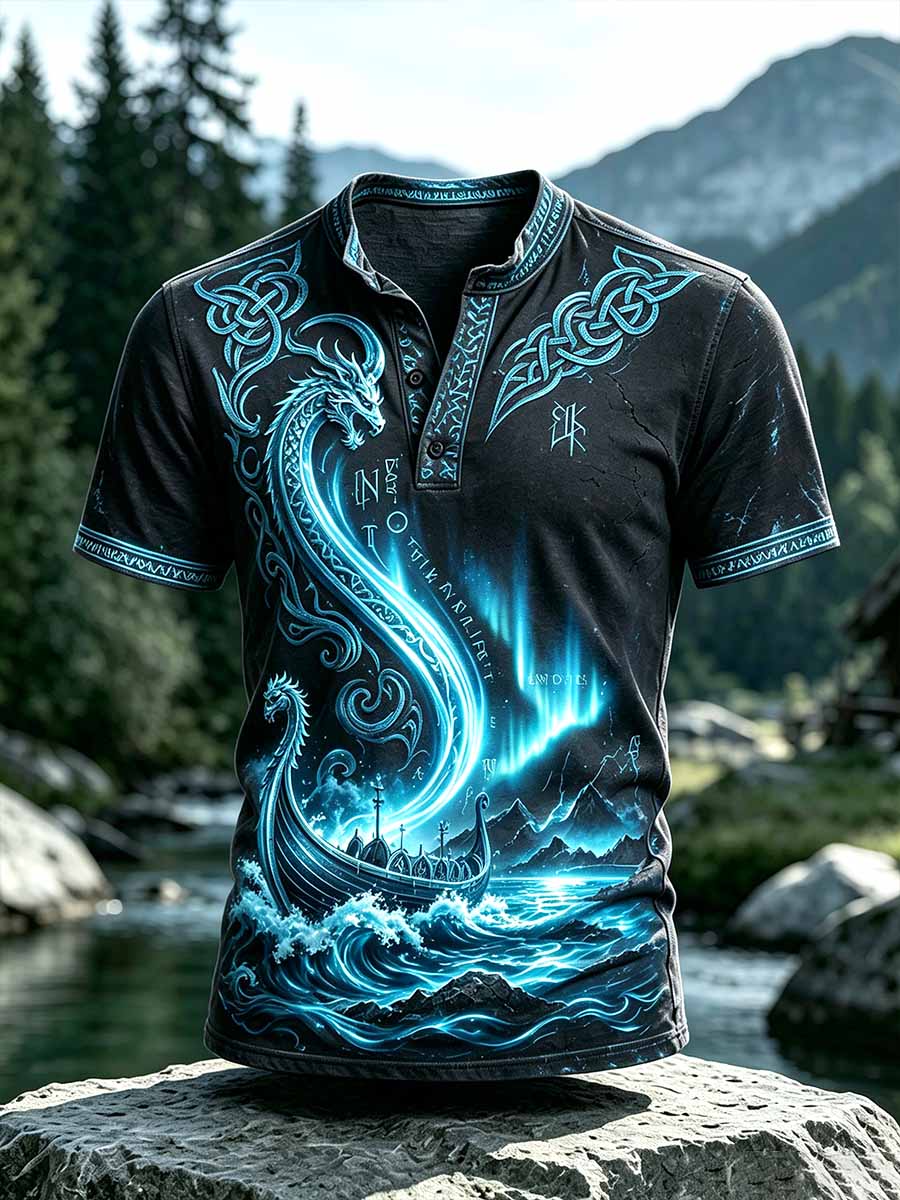 Herren-Vintage-T-Shirt mit Wikinger-Muster