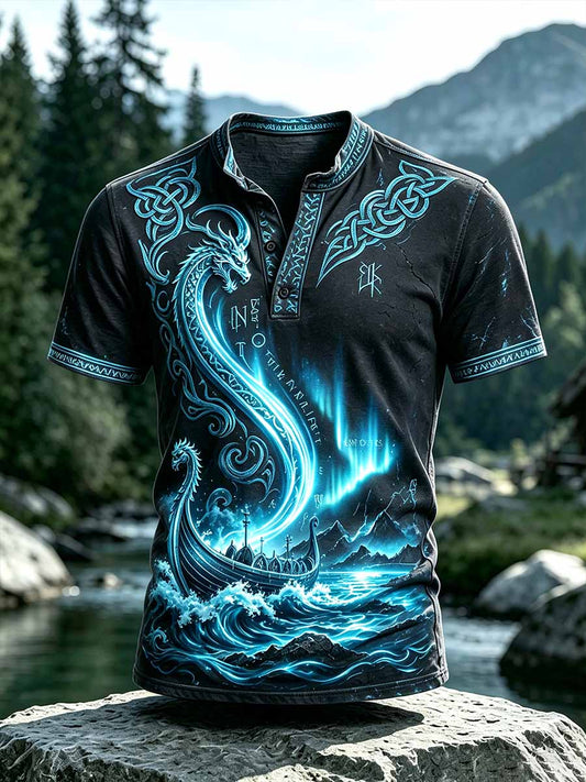 Herren-Vintage-T-Shirt mit Wikinger-Muster