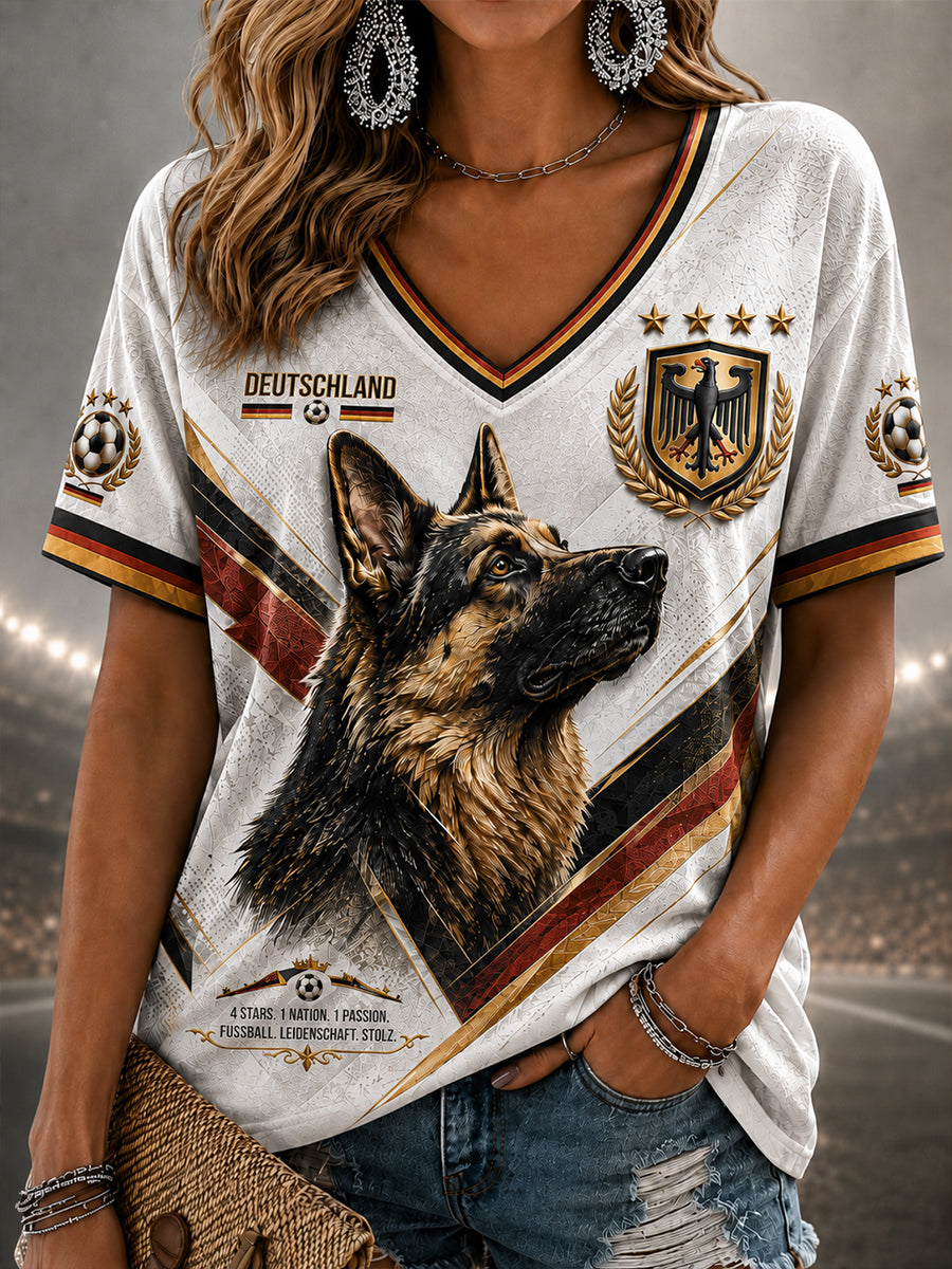Frauen Deutschland Fußball V-Ausschnitt T-Shirt