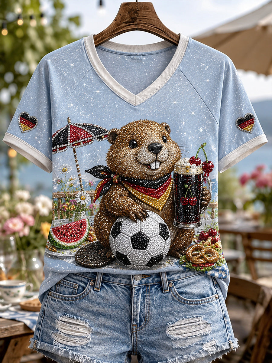 Herren-Fußball-V-Ausschnitt-Off‑Shoulder-Kurzarm-T-Shirt aus Deutschland