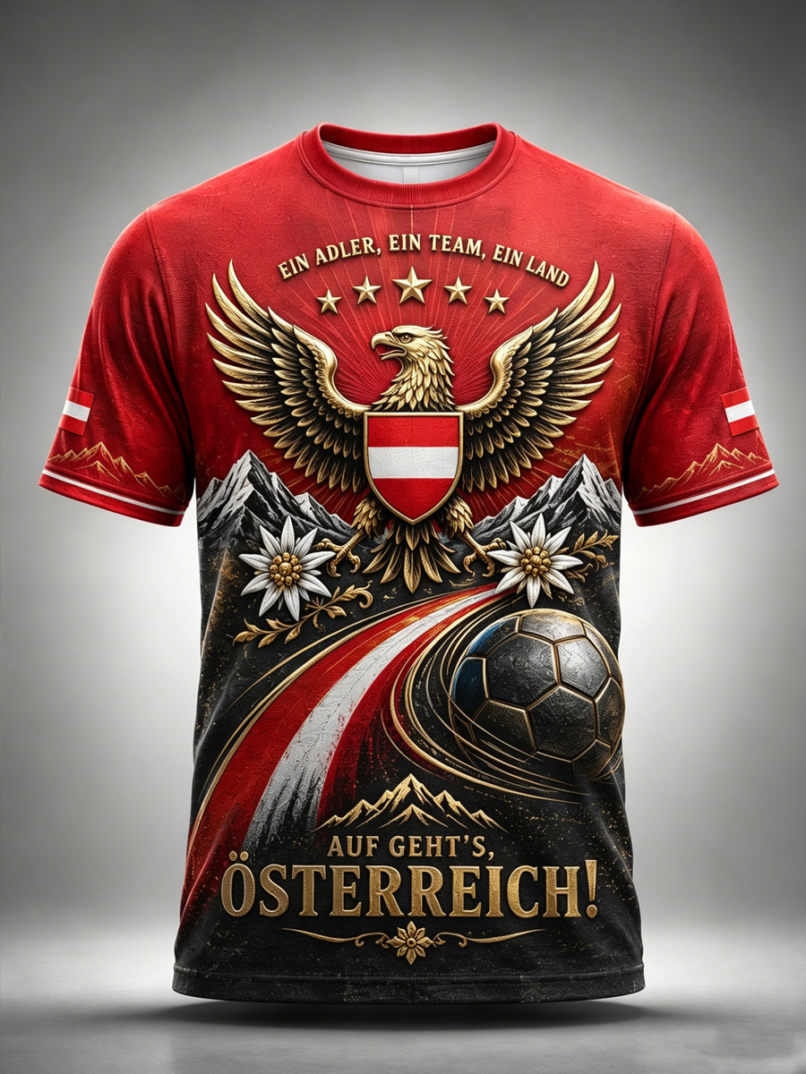 Herren-T-Shirt mit Kunstdruck zum Anfeuern bei österreichischen Fußballspielen