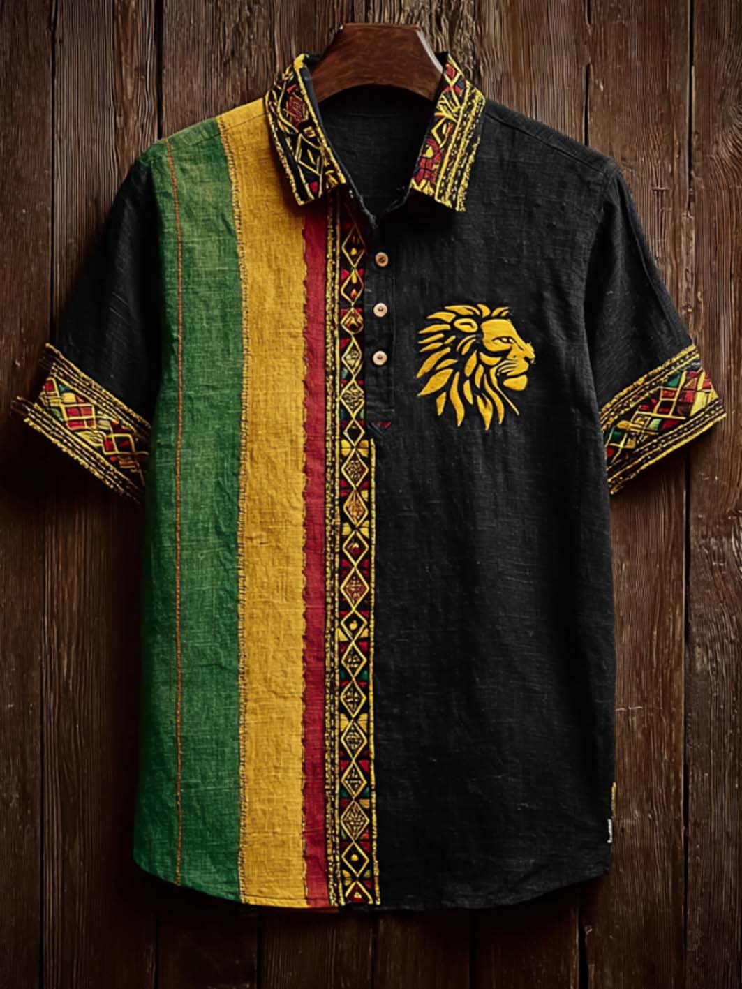 Herren Retro Reggae Farb blockiertes Design Lässiges Kurzarm-Shirt