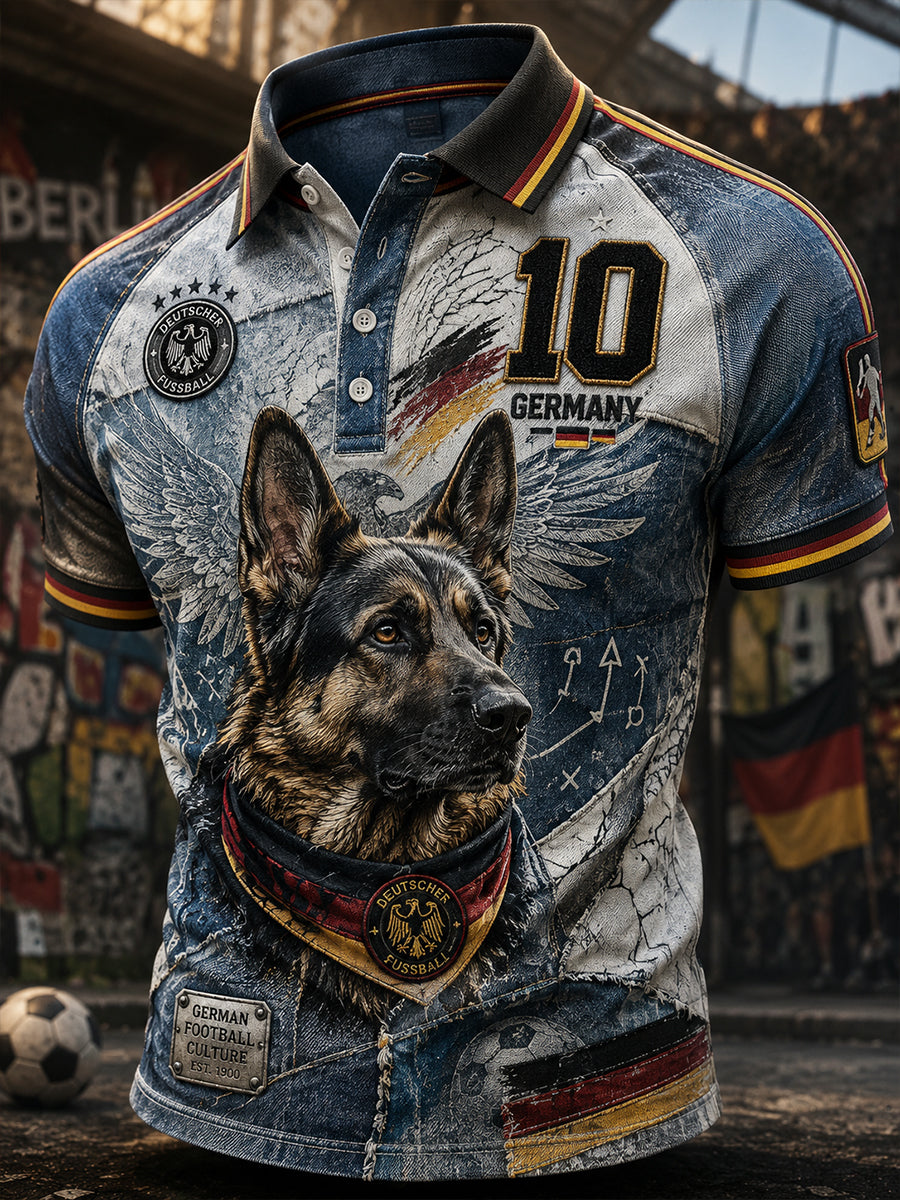Herren-Fußballkunstdruck-Poloshirt in Deutschland-Optik