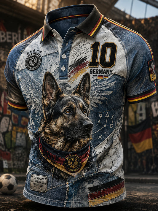 Herren-Fußballkunstdruck-Poloshirt in Deutschland-Optik