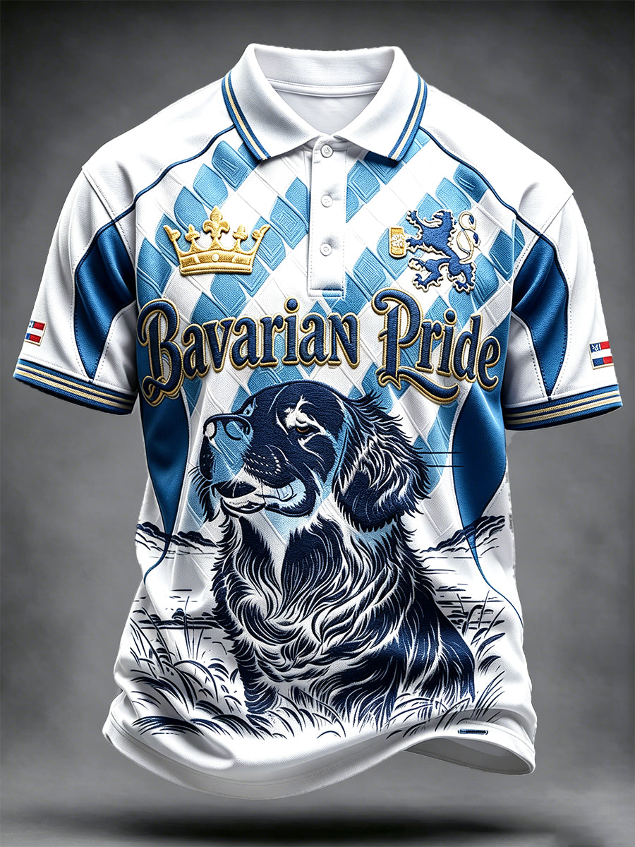 Herren-Poloshirt mit deutschem bayerischem Hunde-Print, lässig geschnitten