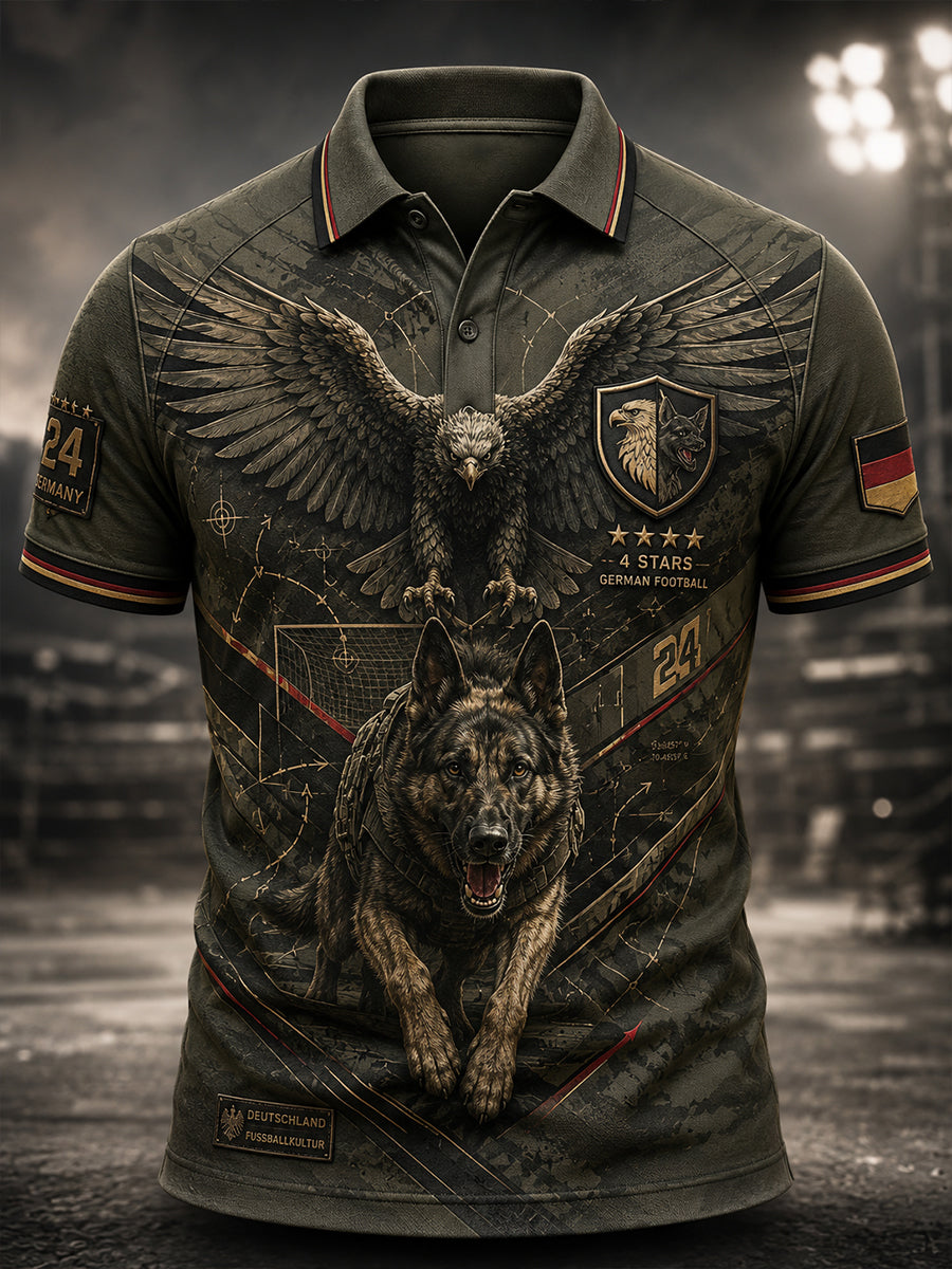 Herren-Fußballkunstdruck-Poloshirt in Deutschland-Optik