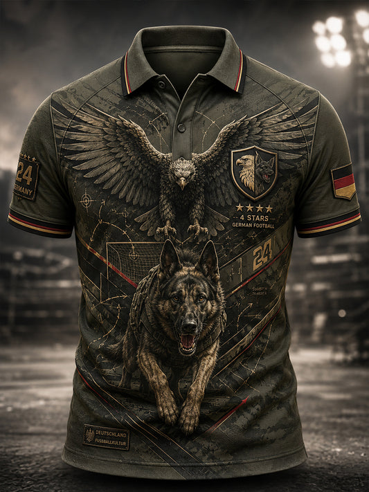 Herren-Fußballkunstdruck-Poloshirt in Deutschland-Optik
