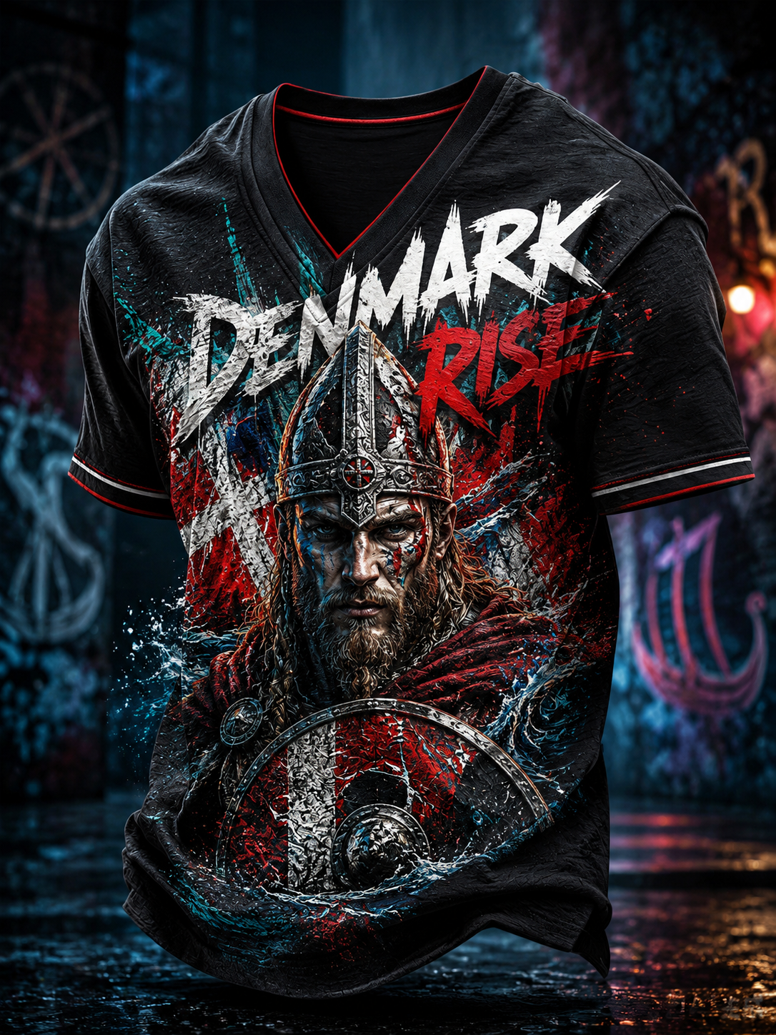 Herren-Vikingert-Shirt mit V-Ausschnitt, dänisches Design