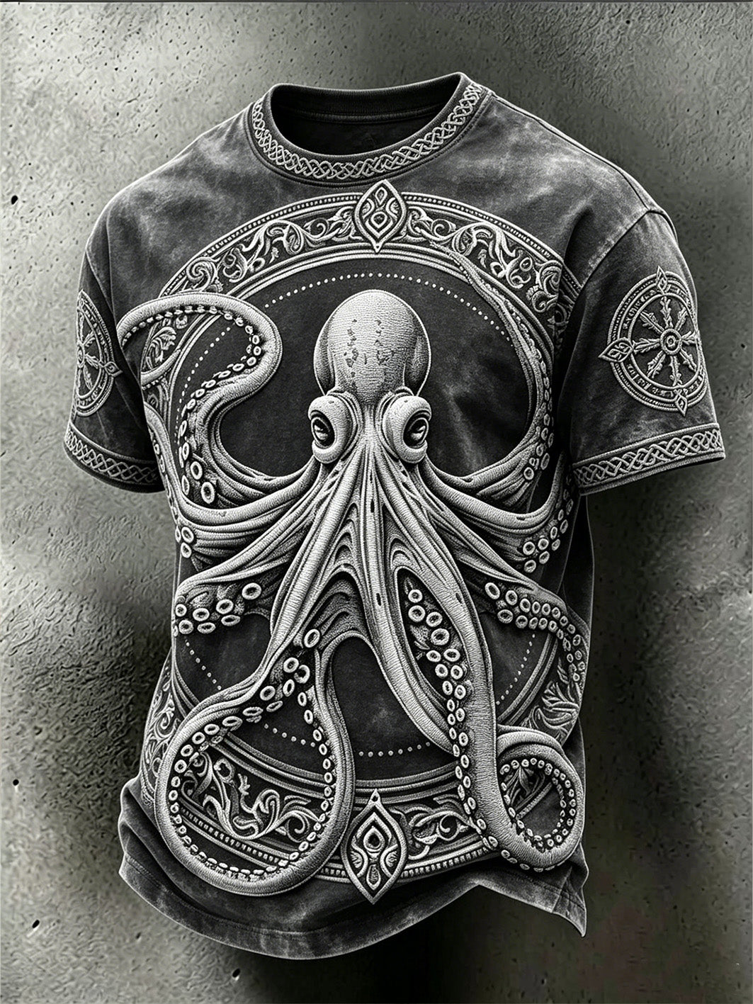 Herren-Retro-Viking-T-Shirt mit gewaschener Optik und Tiermuster