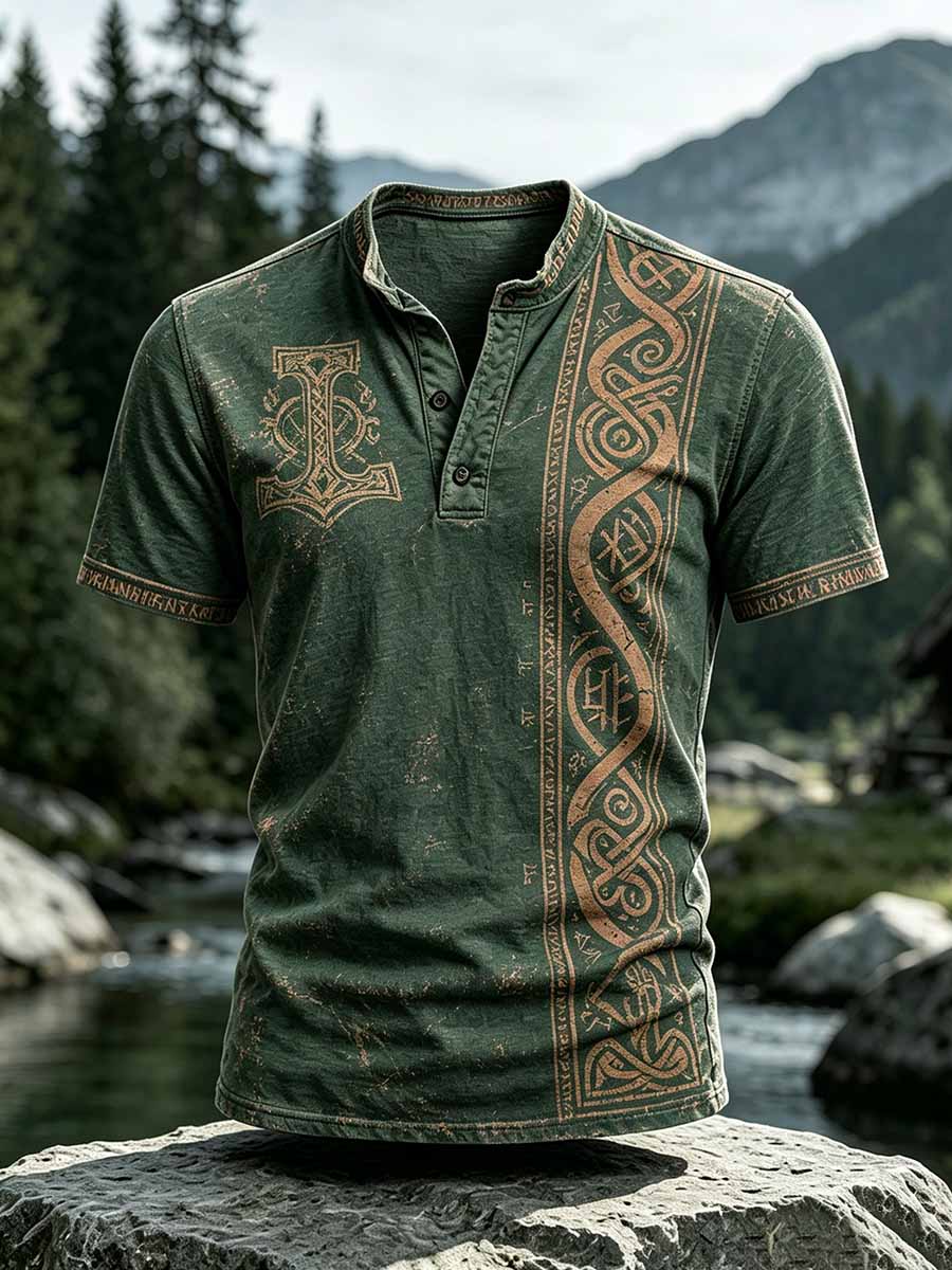 Herren-Vintage-T-Shirt mit Wikinger-Muster