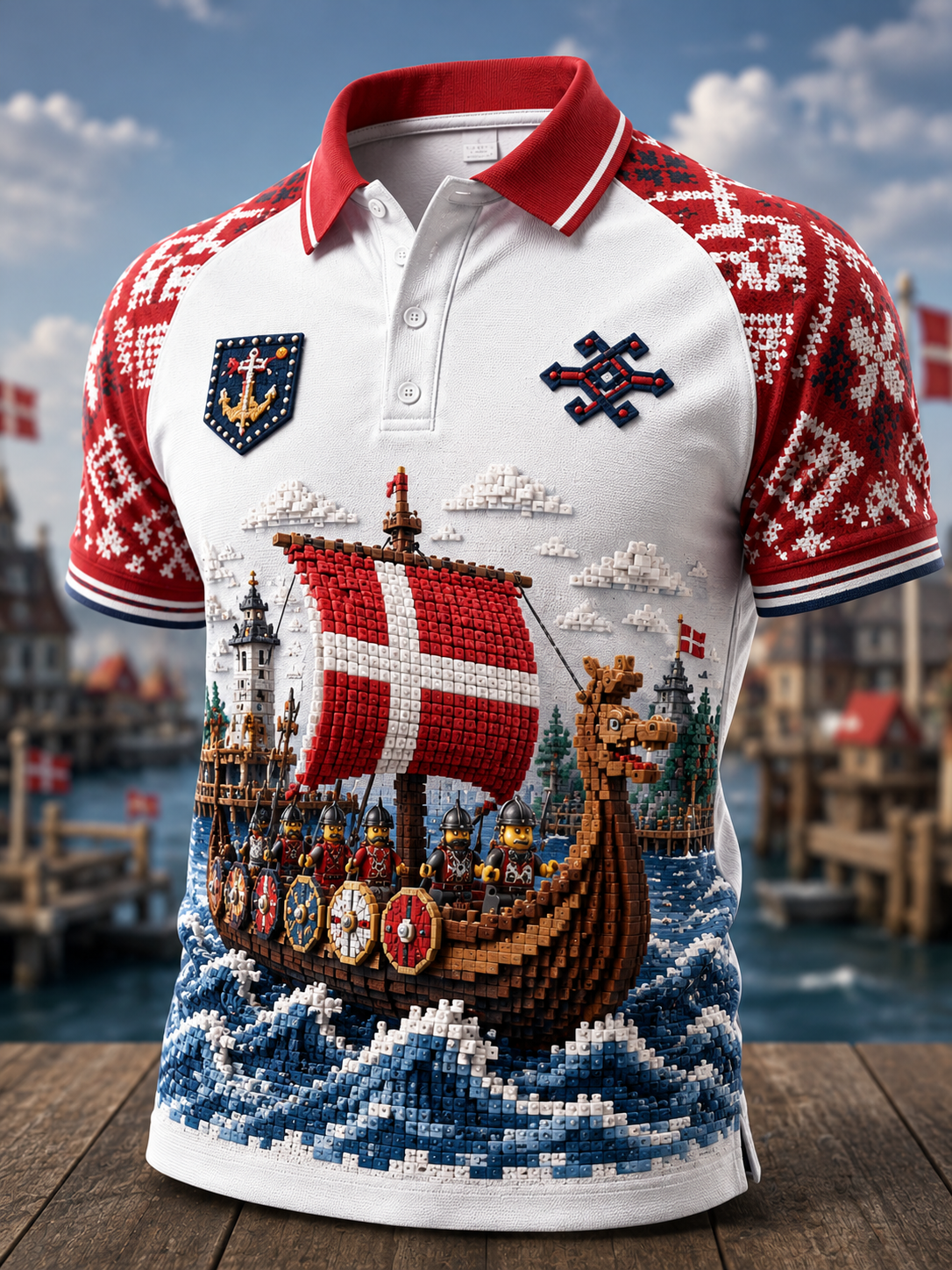 Herren-Poloshirt mit dänischem Wikinger-Artwork-Druck