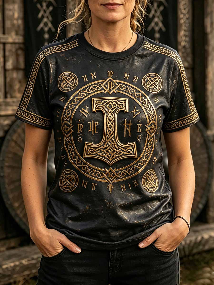 Damen-Retro-T-Shirt mit Wikinger-Muster