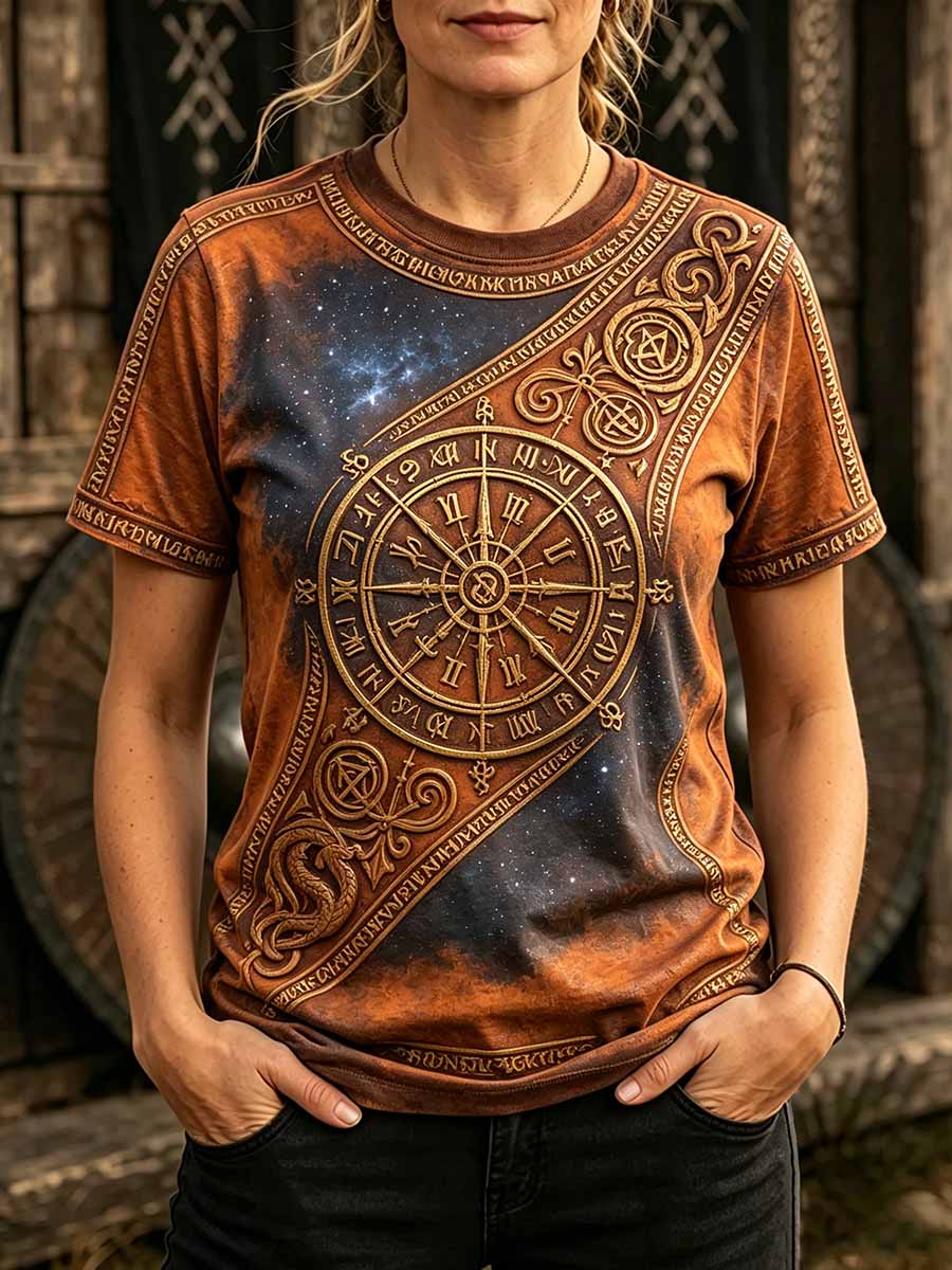 Damen-Retro-T-Shirt mit Wikinger-Muster