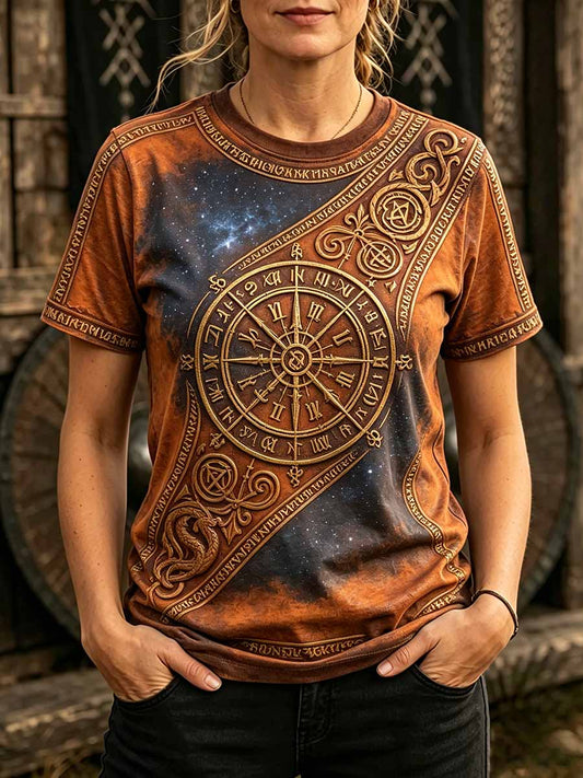 Damen-Retro-T-Shirt mit Wikinger-Muster