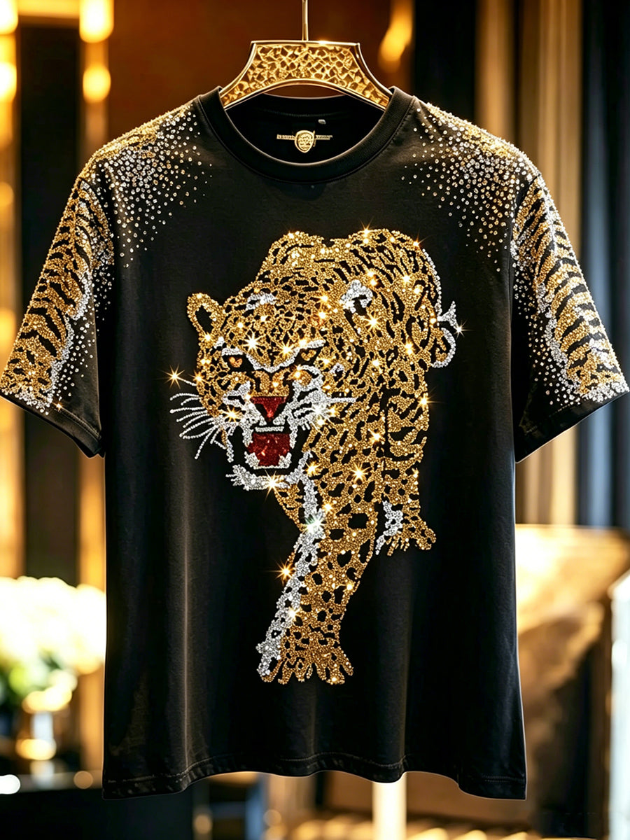 Herren-Tier-Tiger-glänzende Vintage-Mode lose Kurzarm-T-Shirt