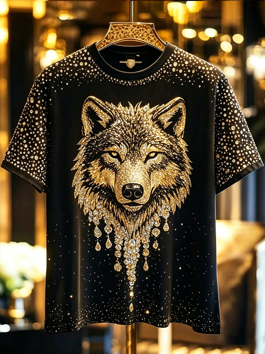 Herren-Tier-Wolf-glänzende Vintage-Mode lose Kurzarm-T-Shirt