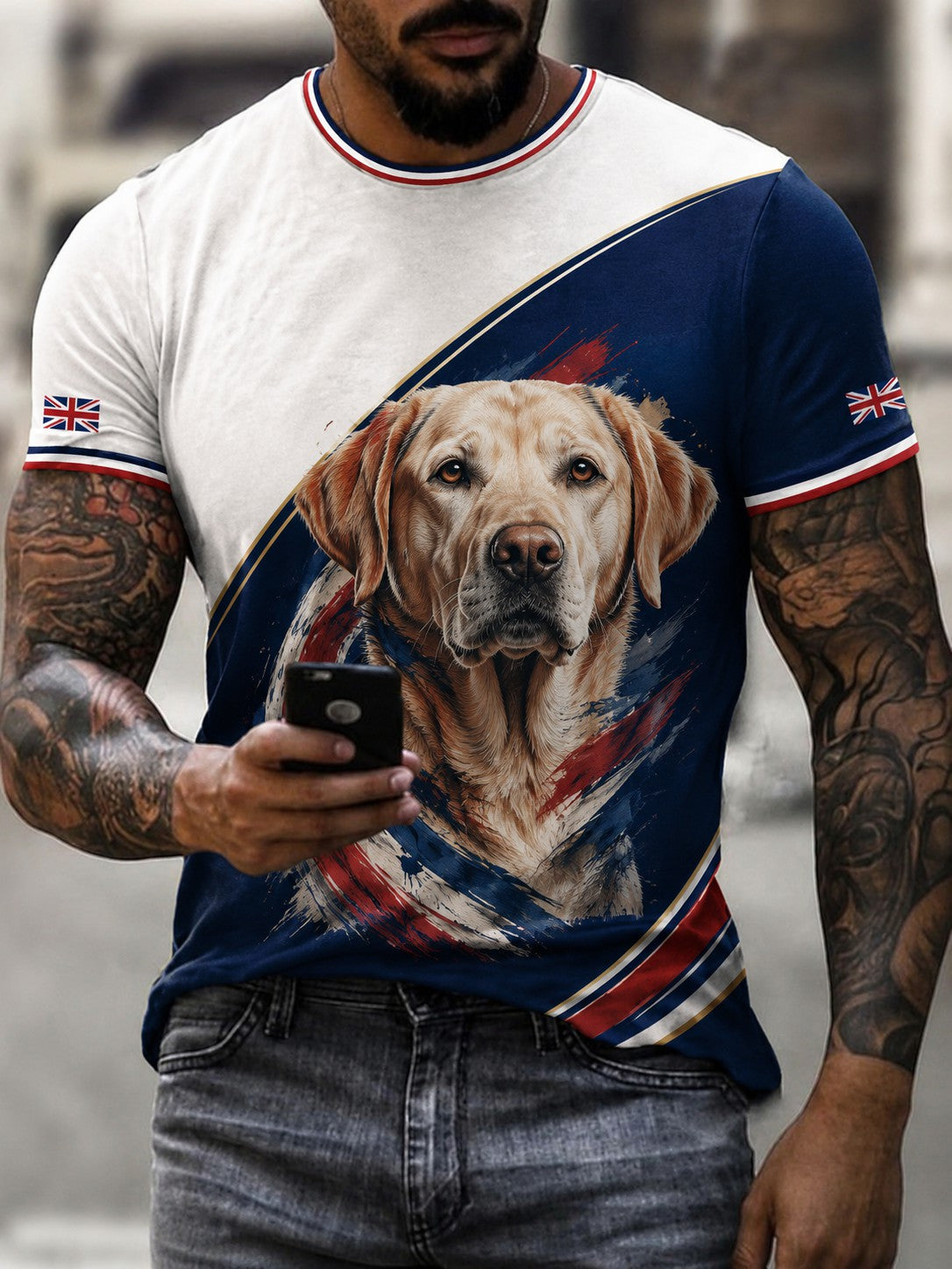 Herren-T-Shirt mit britischer Labrador-Print-Dekoration