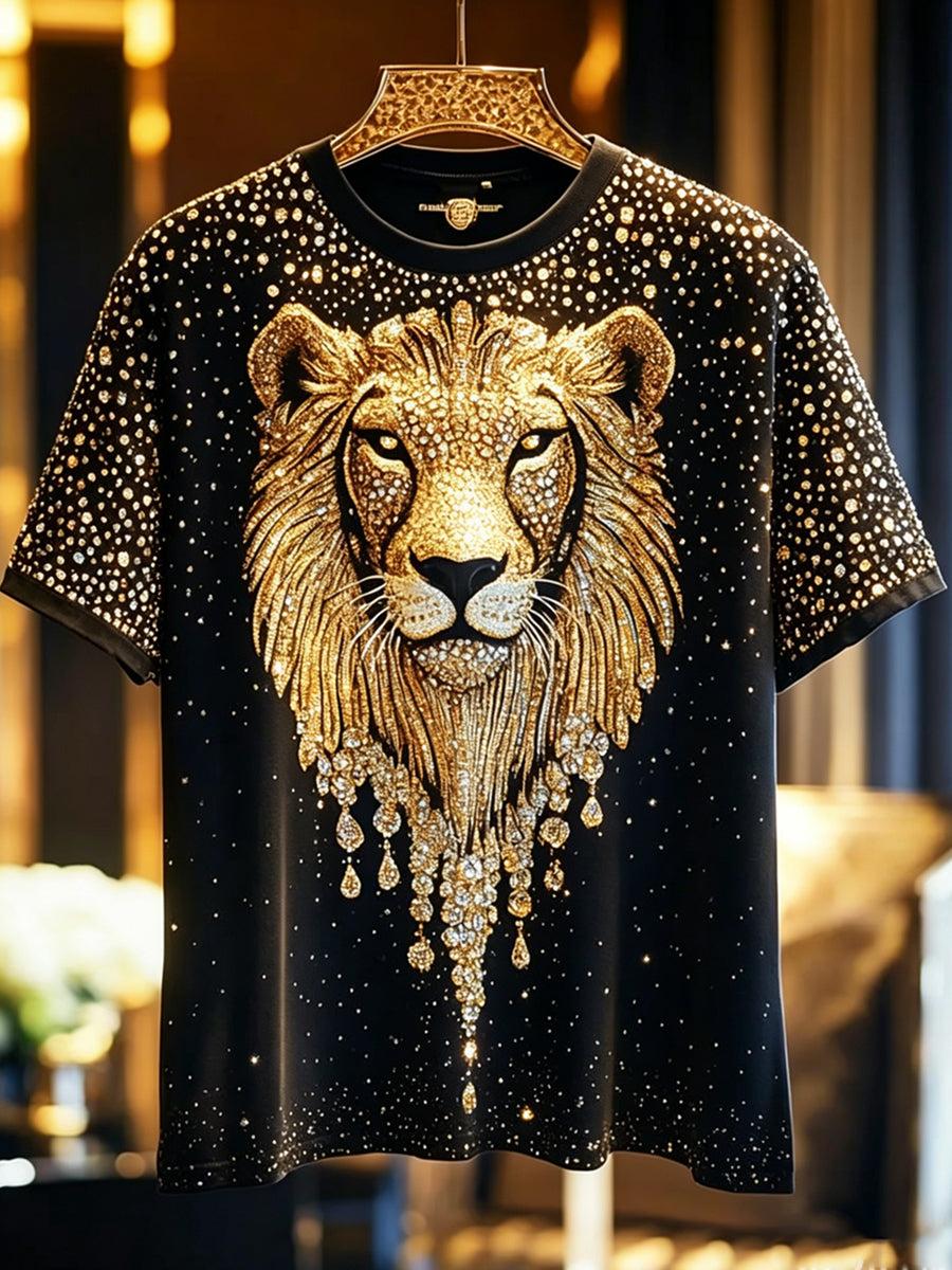 Herren-Lion-glänzende Vintage-Mode-T-Shirt mit kurzen Ärmeln