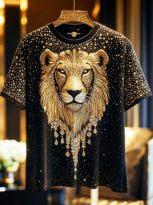 Herren-Lion-glänzende Vintage-Mode-T-Shirt mit kurzen Ärmeln