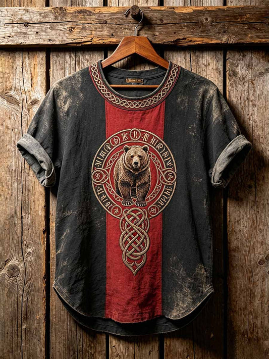 Herren-Vintage-T-Shirt mit Wikinger-Keltischen-Knoten-Bärenmuster