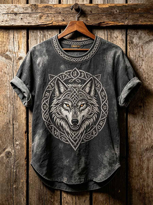 Herren-Vintage-T-Shirt mit Wikinger-Keltischen-Knoten-Wolfsmuster