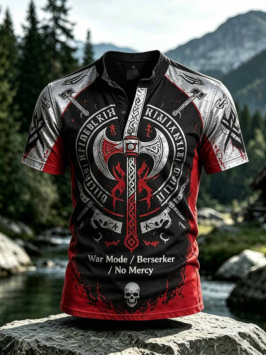 Herren-Retro-T-Shirt mit Wikinger-Valhalla-Muster