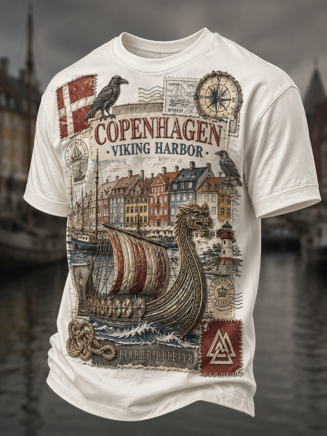 Herren-T-Shirt mit dänischen Wikingern und kurzen Ärmeln