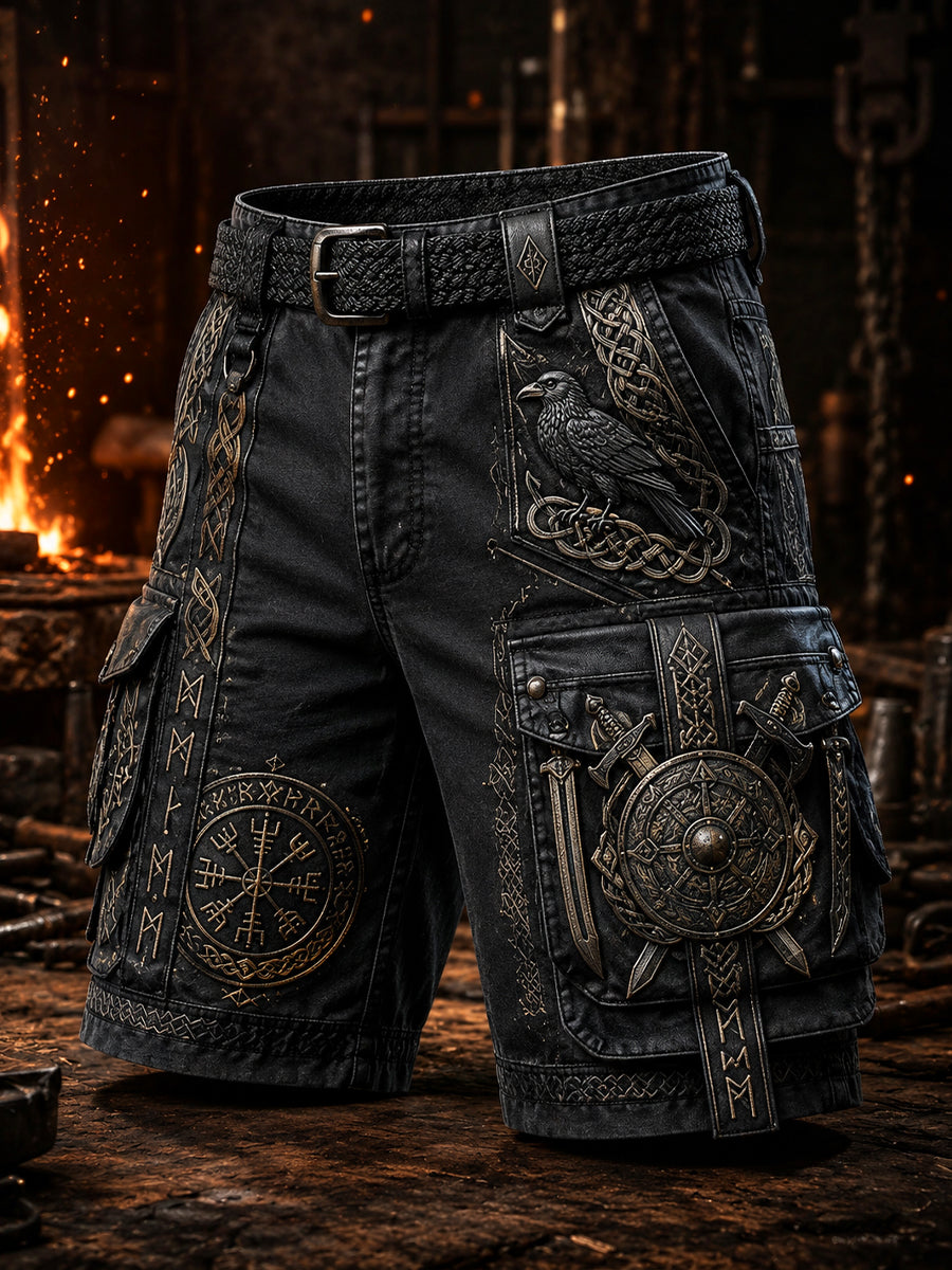 Retro-Viking-Art-Print-Casual-Shorts für Herren