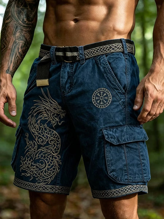 Retro-Viking-Art-Print-Casual-Shorts für Herren