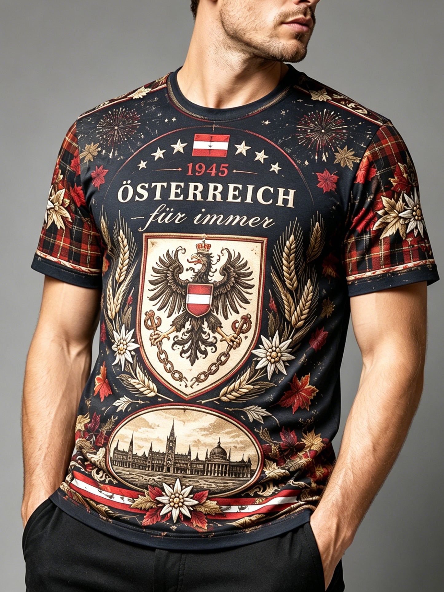 Herren-Art-Print-T-Shirt zur Erinnerung an den österreichischen Nationalfeiertag