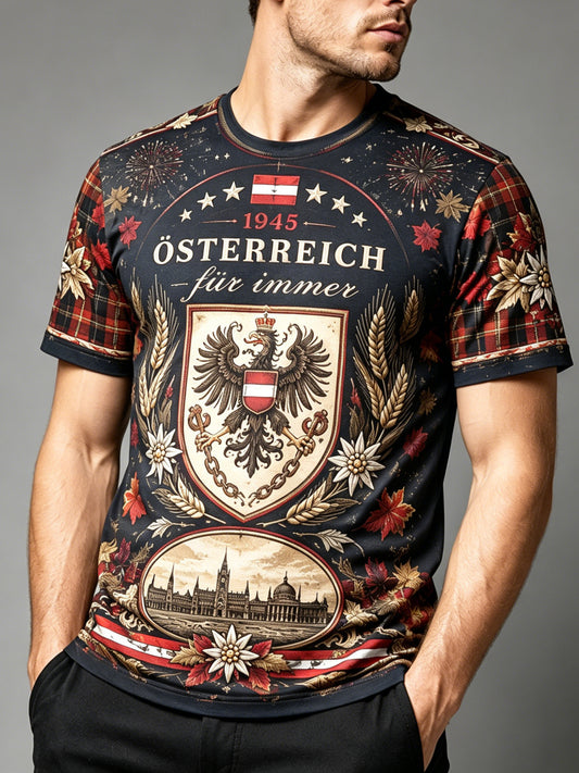 Herren-Art-Print-T-Shirt zur Erinnerung an den österreichischen Nationalfeiertag